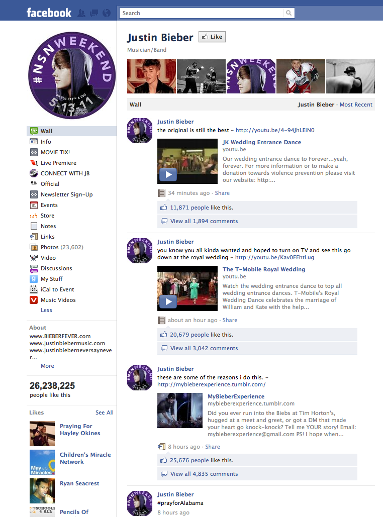Justin Bieber Facebook Page | Stuzo